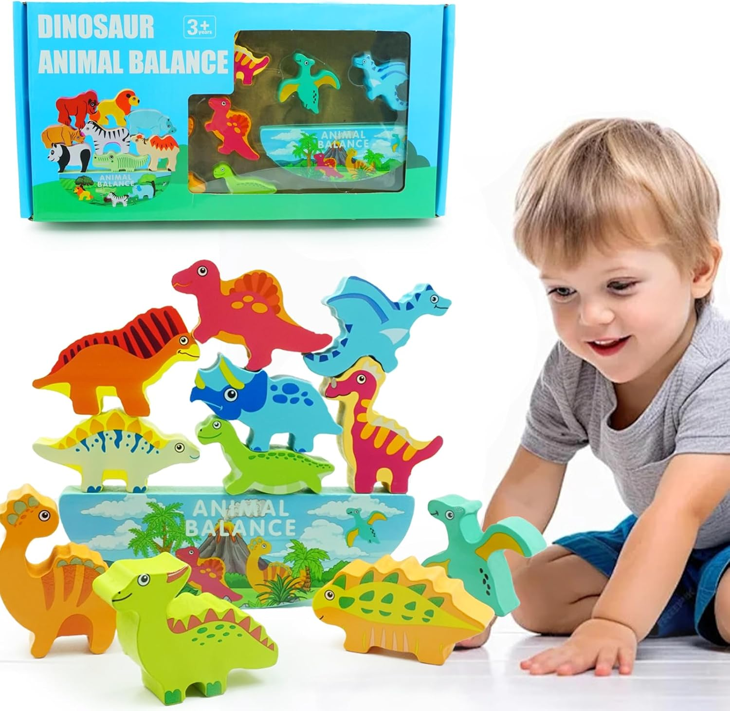 Peeokuo 11Pcs Wooden Stacking Dinosaur Toys, Dinosaur Balance Toys for Kids 3 4 5 6 7 Years Old, Dinosaur Building Blocks Set, Preschool Montessori Toys for Boys and Girls, Birthday Gift Ideas image number 2