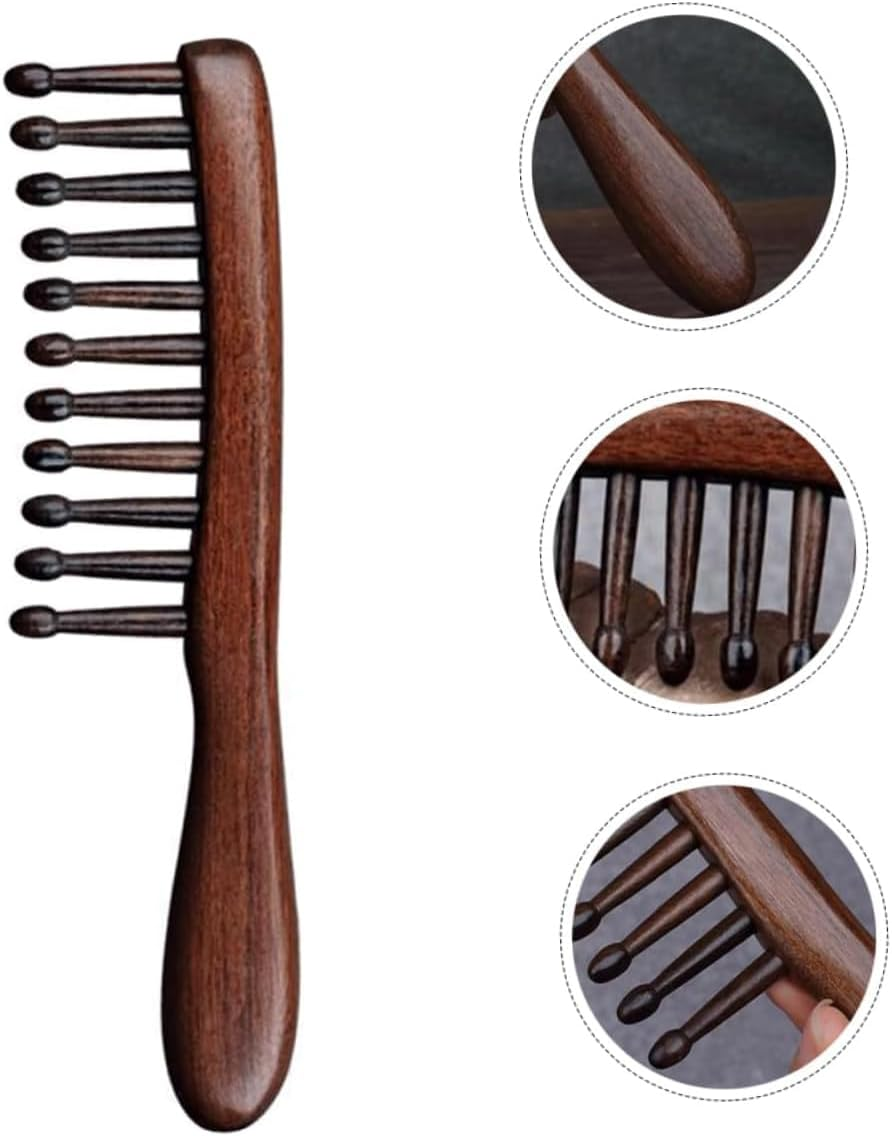 Lexziuo 1PCS Wide Tooth Wooden Comb for Scalp Massage - Natural Hair Detangler & Styling Comb for Men & Women with Comfortable Long Handle image number 3