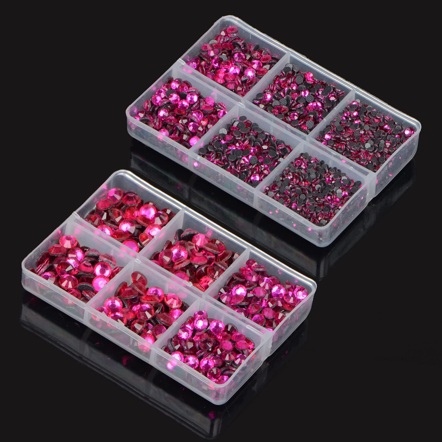 QOGIR 6300Pcs Fuchsia Hotfix Rhinestones for Crafts Clothes DIY with Tweezers and 2 Picking Pens Mixed Size Flatback Rhinestone image number 6