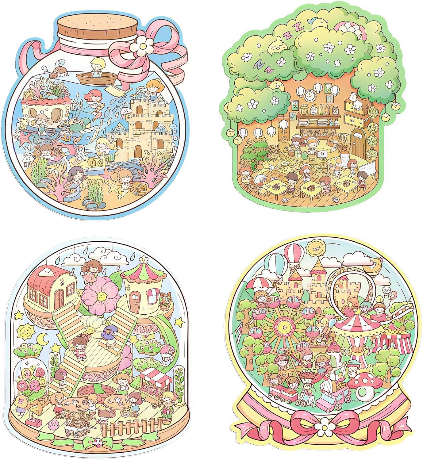 4 Sets Waterproof House Stickers, 3D Miniature Scene Stickers, Cute Fun Cartoon Stickers Set, Reusable Sticker Books, Make Your Own Home for Relief Stress Pass the Time image number 3