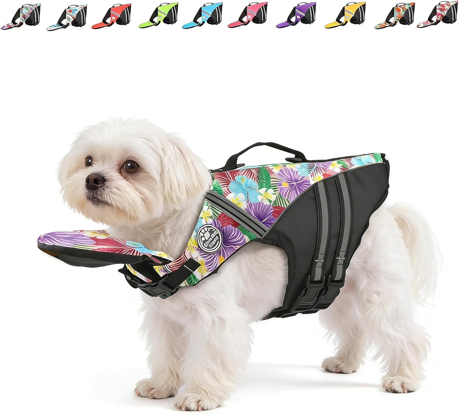 Mklhgty Dog Life Jacket, Reflective Dog Life Vest with Removable Neck Float High Buoyancy for Swimming and Boating, Ripstop Pet Safety Swimsuit Rescue Handle for Small Medium Large Dogs image number 4