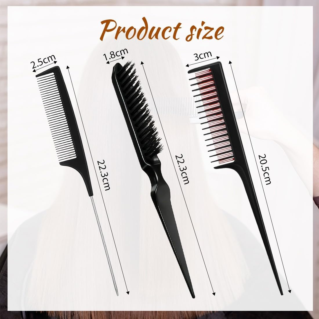 Sleek Bun Brush Set, and Rat Tail Comb, Bristles Haircut Hair Comb, Edges Brush, for Braid and Hair, Brush for Sleek Braid for Hairdresser Women Children image number 1