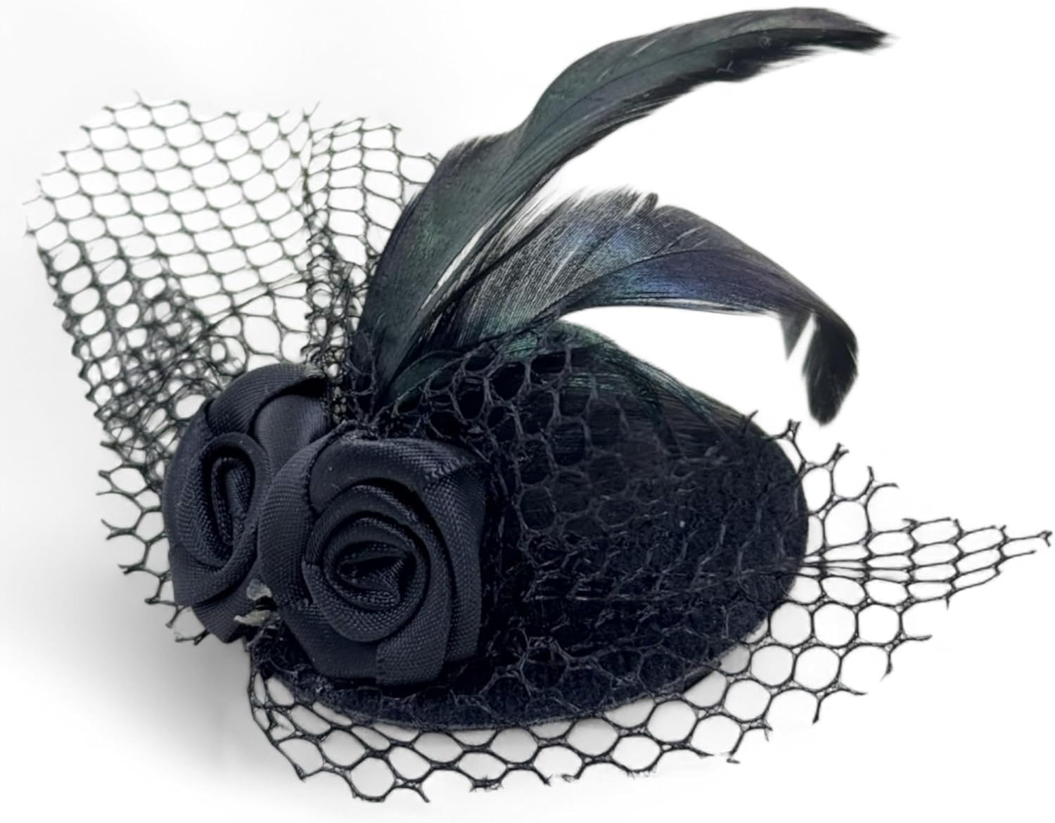 MIJOMA Mini Fascinator - Elegant Feather Tulle & Rose Hair Clip - Vintage Hair Accessories for Women - Gothic, Retro & Burlesque Style image number 1