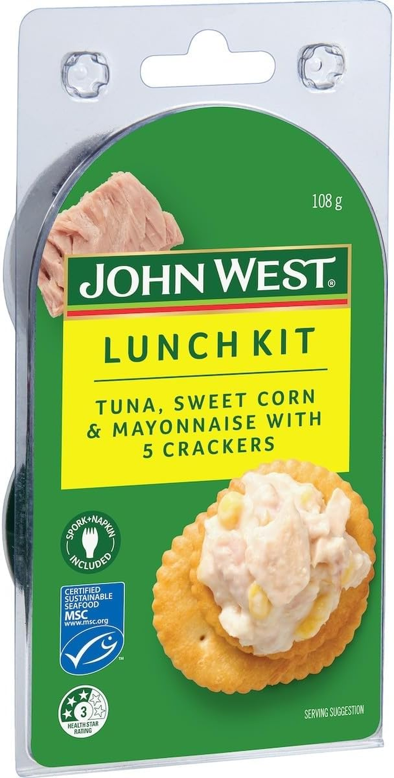 John West Tuna with Sweetcorn in Mayonnaise & Crackers Lunch Kit 108 G, 8 Pack image number 1