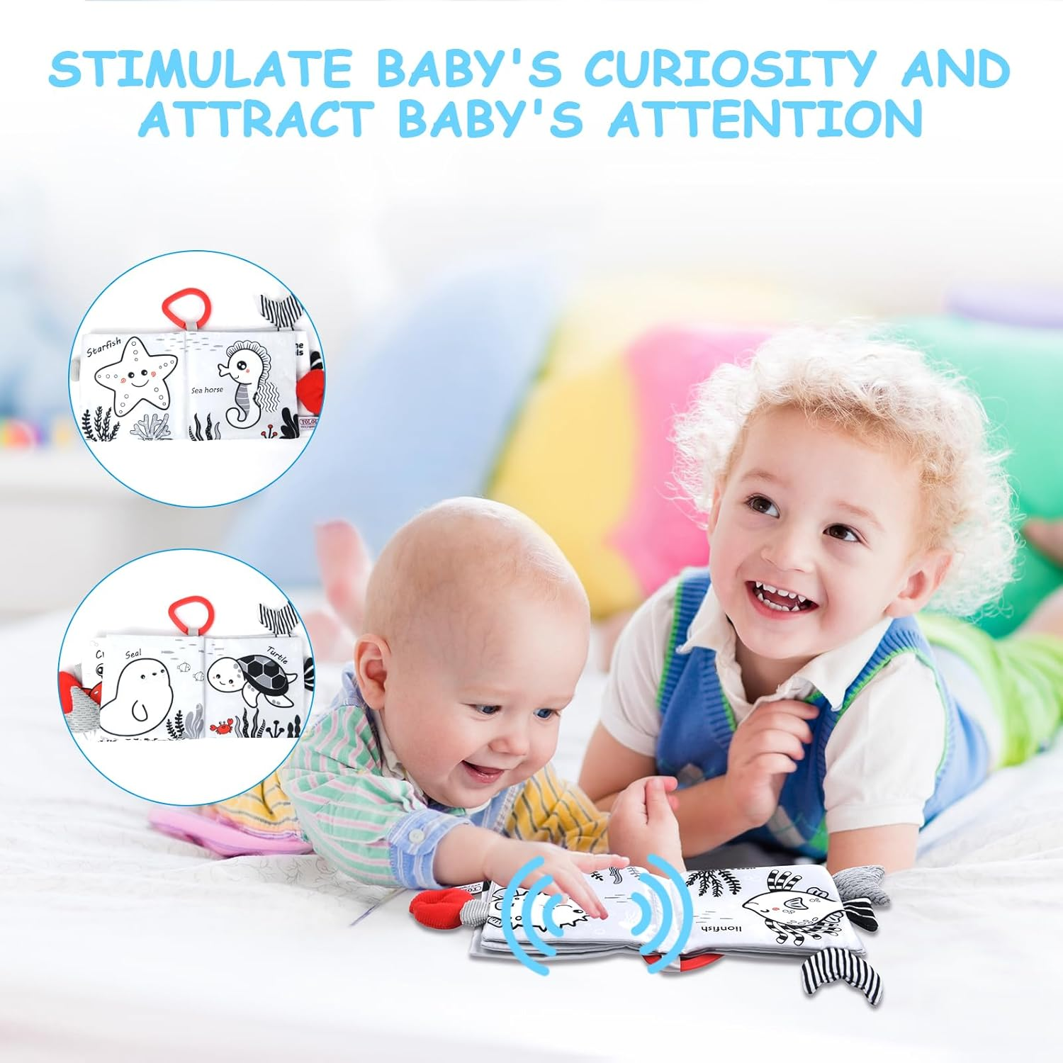 Vicloon Soft Cloth Baby Books - 0-6 Months, 3D Black & White High Contrast Books image number 3