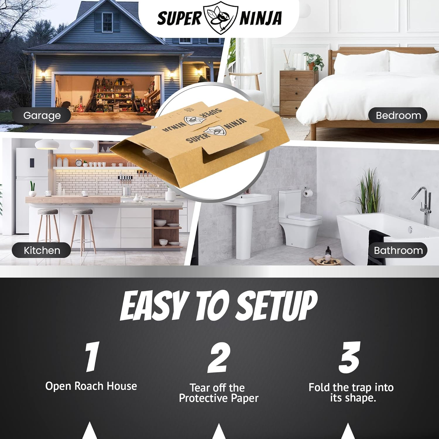 Super Ninja Cockroaches Killer - 12 Traps - Highly Effective and Ecological Cockroach Trap - User Friendly - up to 3 Months per Trap image number 4