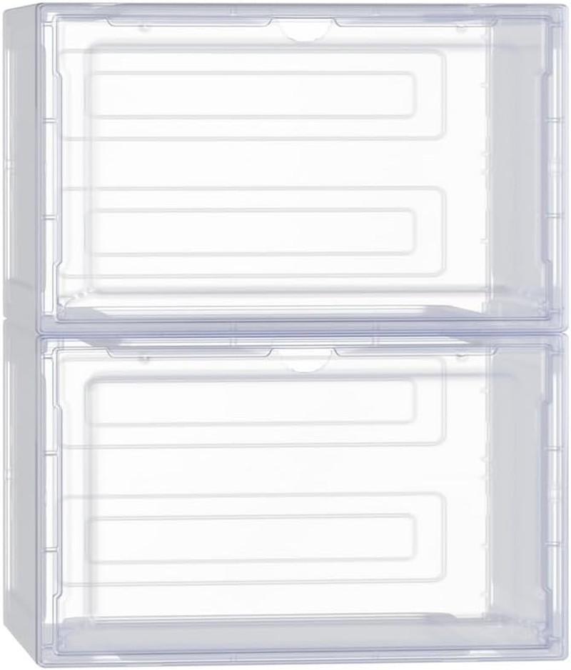 Artiss Set of 2 DIY Shoe Box, Plastic 9 Storage Case Shoes Organiser Cabinets Cupboard Organizer Cube Display Shelf Home Decor Indoor Outdoor Bedroom Hallway Furniture, Magnetic Door White image number 2