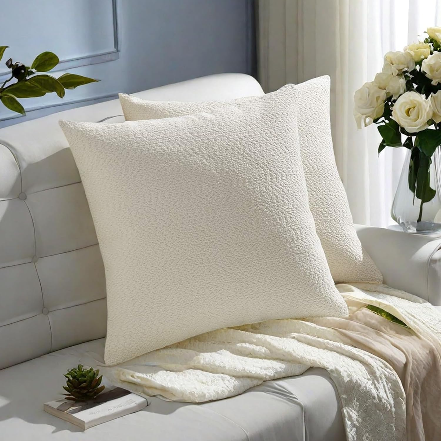 DONGMEIWANG Decorative Throw Pillows Set of 2 Boucle Textured Throw Pillow Covers 18 X 18 Cozy Soft Accent Cushion Cases Throw Pillows for Bed Sofa Couch and Living Room image number 1