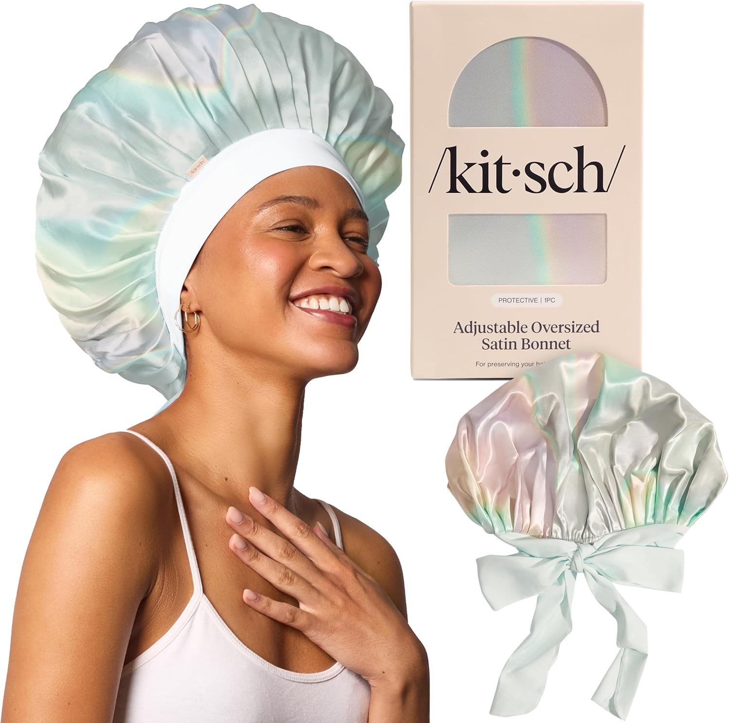 Kitsch XL Satin Bonnet for Sleeping - Softer than Silk Bonnet for Sleeping Women - Secure Fit, Adjustable, Night Cap for Curly & Textured Hair - Prevents Breakage, Tangles & Thinning - Cherry Print