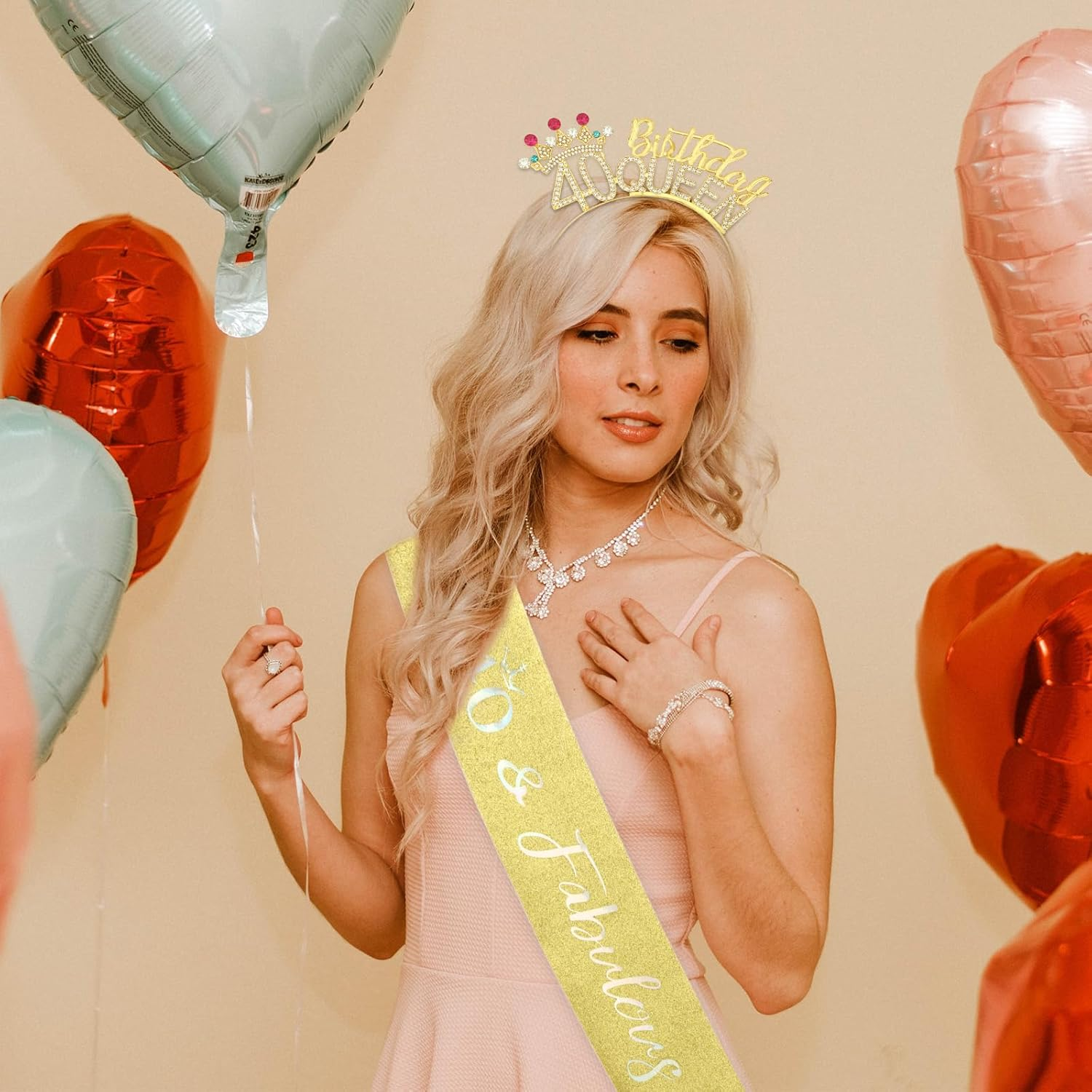 Pruadeor Gold 40Th Birthday Crown Woman 40Th Birthday Headband Glitter Sash for Birthday Party Decoration Gift image number 2