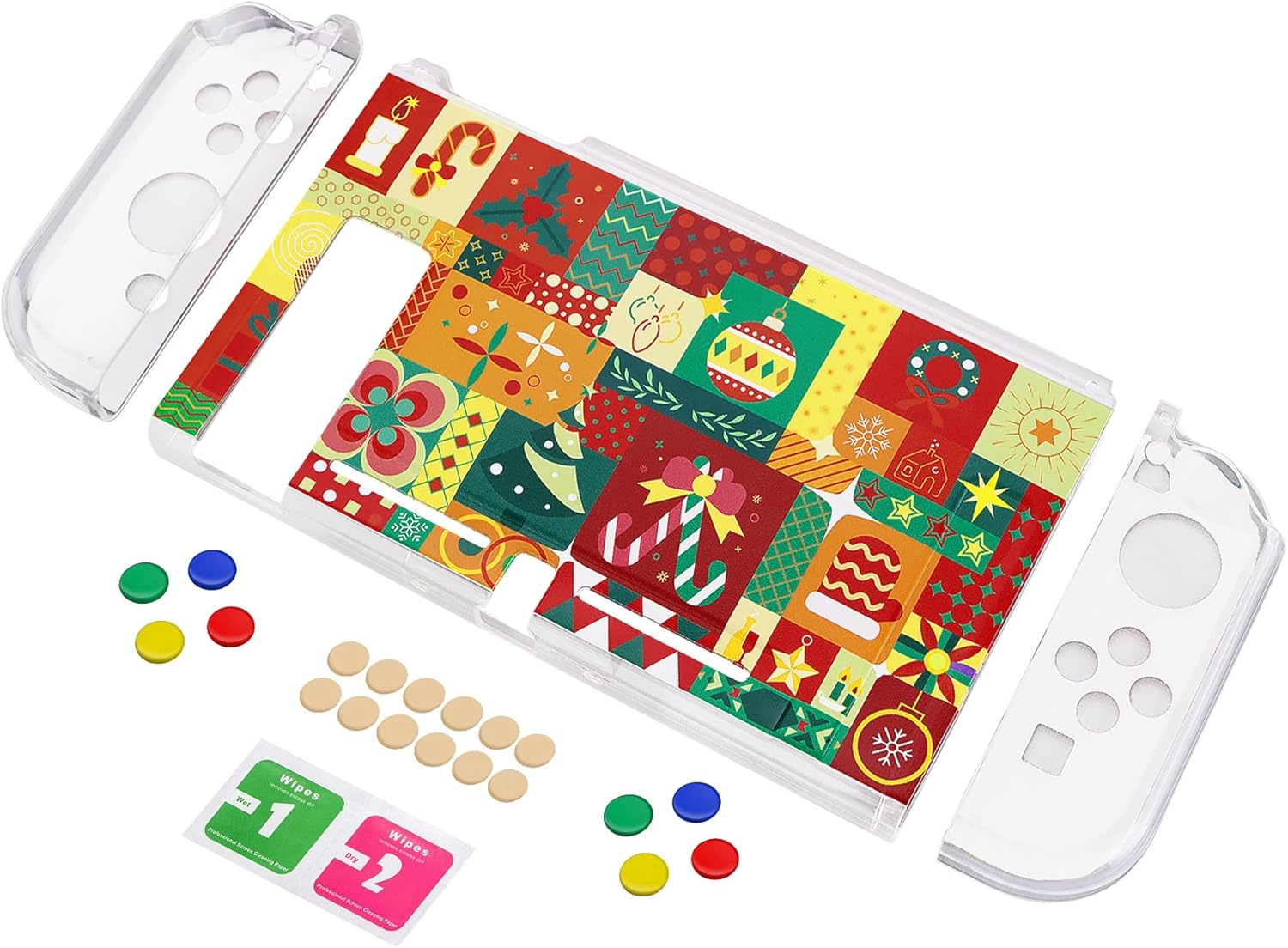 Playvital Christmas Wrap Protective Case for Nintendo Switch, Soft TPU Slim Case Cover for Nintendo Switch Console with Colorful ABXY Direction Button Caps - Christmas Wrap image number 5