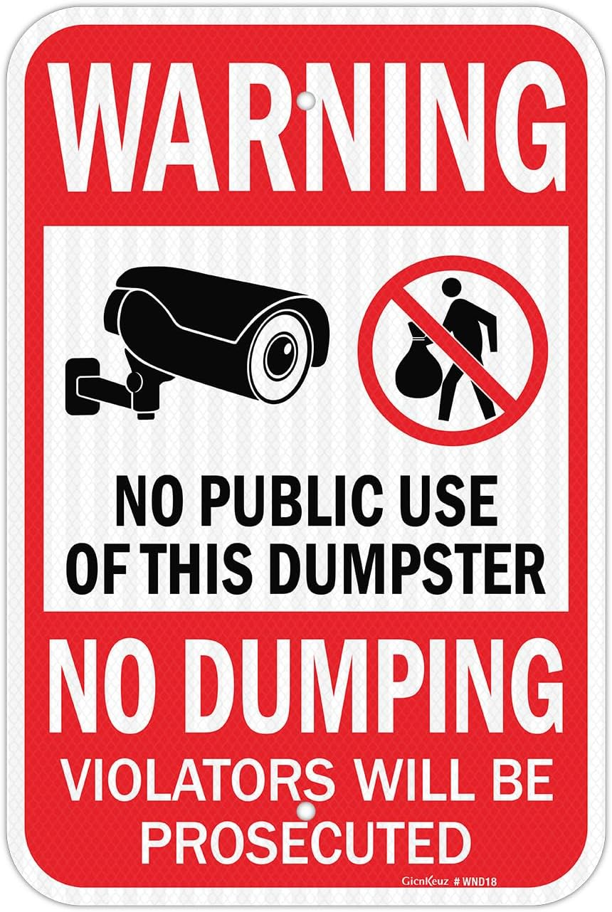 Gicnkeuz Large No Dumping Signs Private Property, 18 X 12 Inches Video Surveillance Protected, Violators Will Be Prosecuted Signs, Engineer Grade Reflective Aluminum, Fade Resistant, Easy to Mount （2 - Pack）