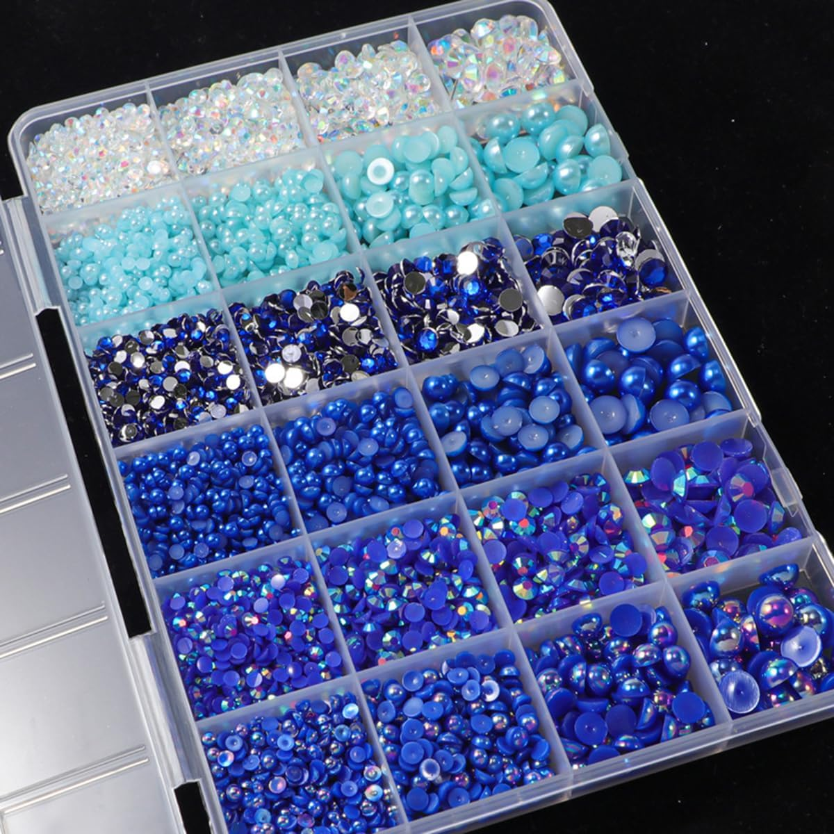 24 Grid Flatback Rhinestones and Beads for Nails, Betterjonny Rhinestones for Crafts 3-8 Mm Glitter Stones Half Beads with Tweezers and Dotting Pen for DIY Crafts Nail Design Clothing, B image number 5