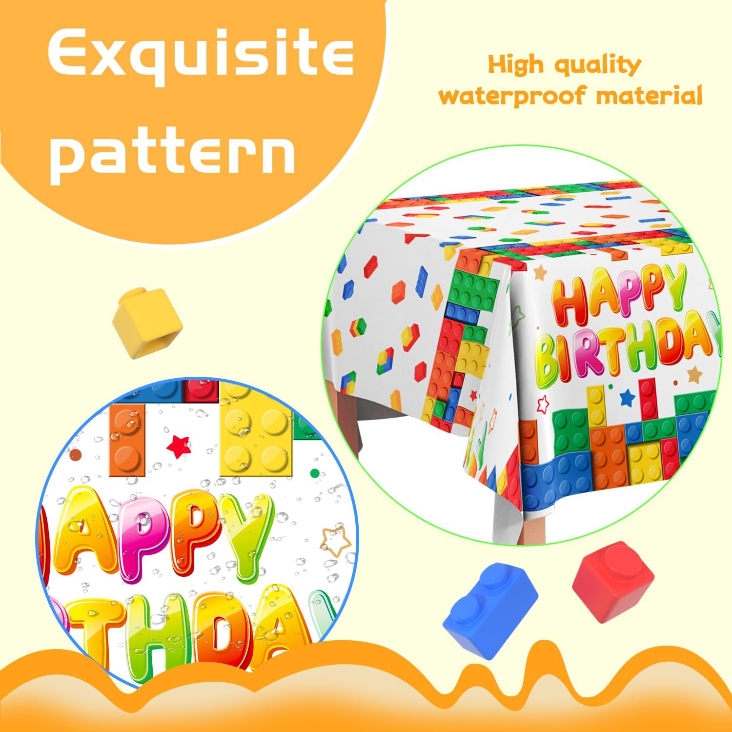 Building Block Party Tablecloths, 3Pcs Building Block Party Decorations Tablecloths Set - Building Blocks Tablecloth, Table Cover for Birthday Supplies image number 4