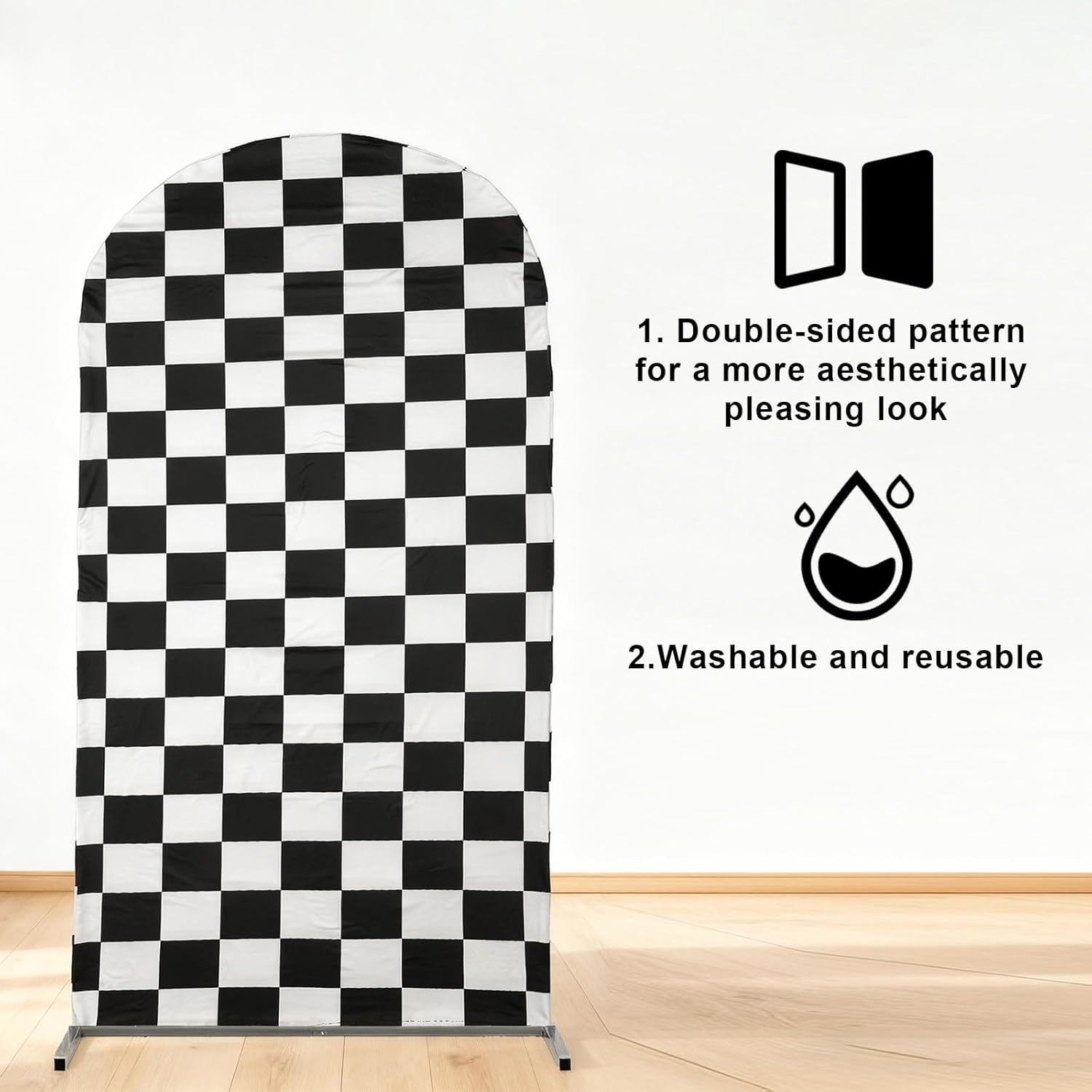 Truck Arch Backdrop Cover, 6Ft Racing Party Arch Cover Black & White Checkered Birthday Decorations for Kid Boys image number 1