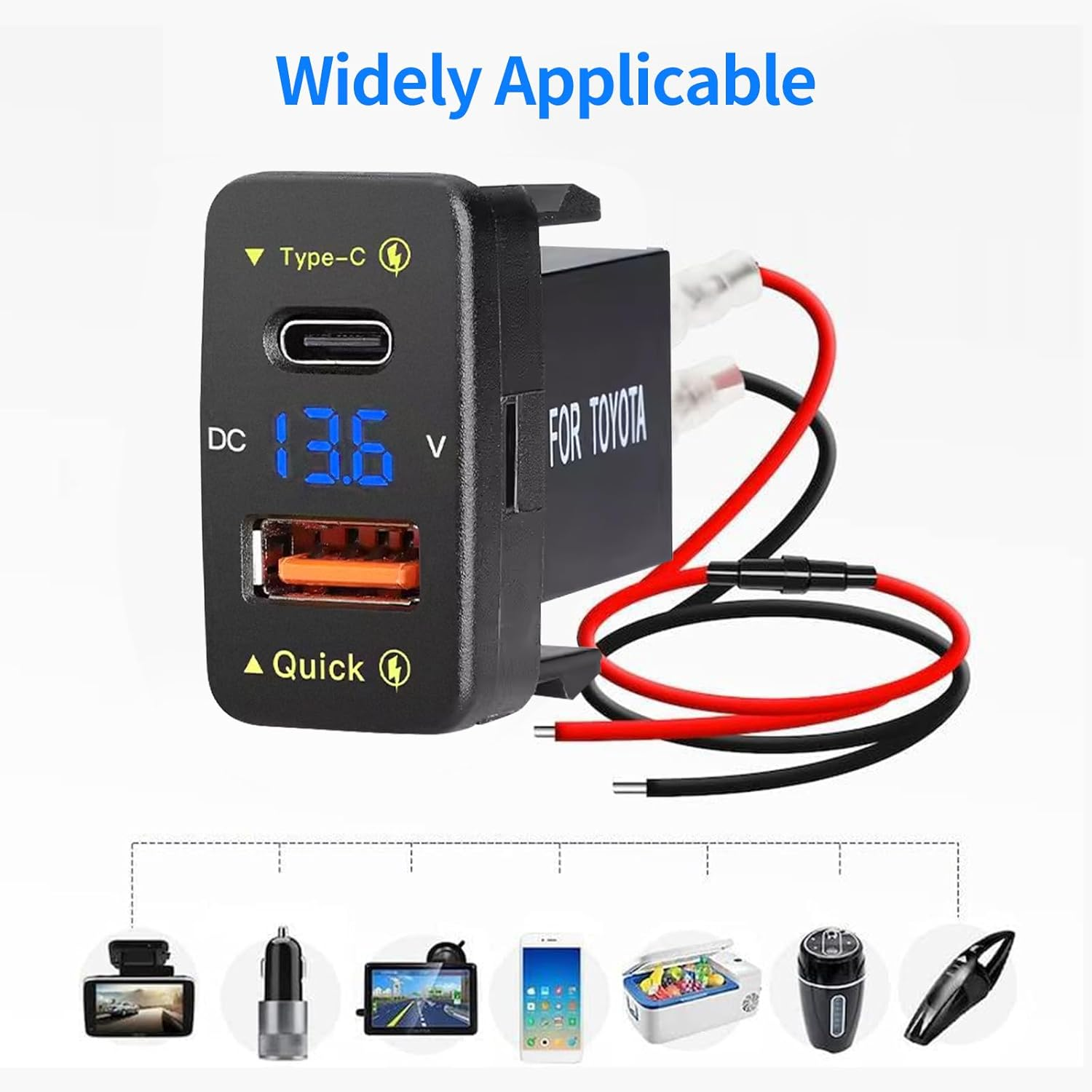 Levigo Car Charger Dual 18W USB PD+QC3.0 Fast Charge for Toyota, Type C USB Car Power Socket with LED Voltmeter Display, Compatible with 12/24V Cars(1.2 * 0.9Inch) image number 1