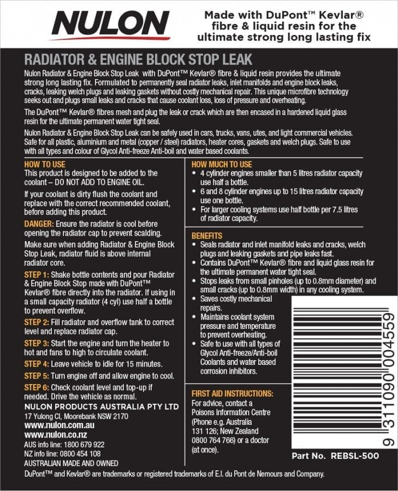 Nulon REBSL-500 Radiator and Engine Block Stop Leak 500 Ml image number 1