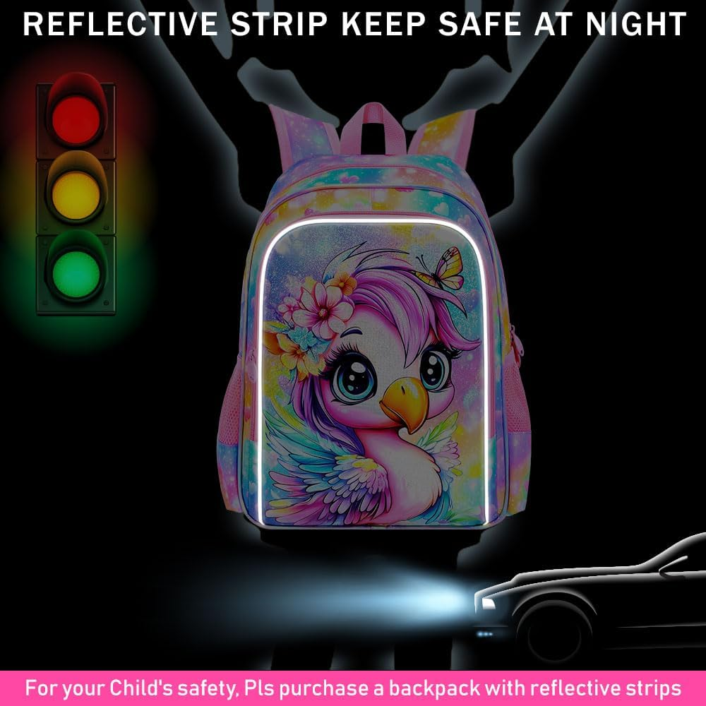 ZLYERT 3Pcs Flamingos Backpack for Girls, 16" Kids School Backpacks with Lunch Box, Bookbag for Elementary Preschool Kindergarten (Pink) image number 2