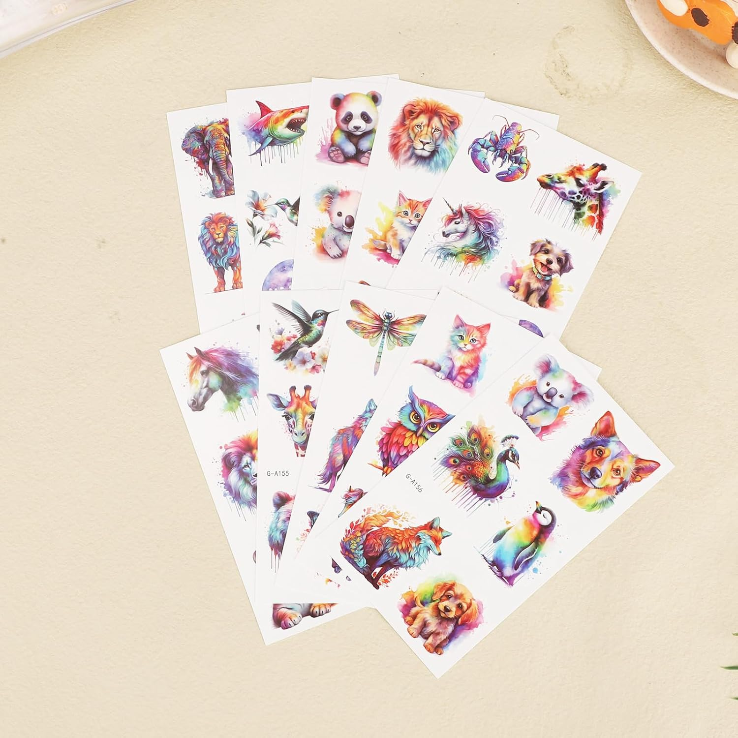 Lasuroa 120Pcs Animal Temporary Tattoos for Kids, Waterproof Watercolor Fake Tattoo Stickers Suitable for Body Arm & Shoulder Ideal Girls Boys Birthday Party Supplies image number 4