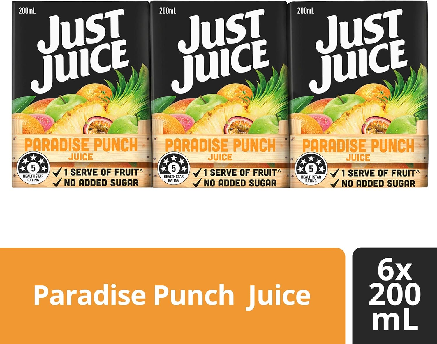 Just Juice Paradise Punch Juice Box, Poppers, Multipack, No Added Sugar, OJ Drinks, 6 X 200Ml (Pack of 3) image number 1