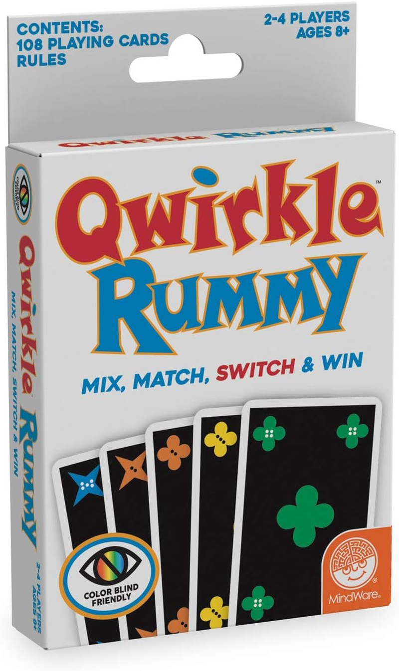 Mindware Qwirkle Rummy Color Blind-Friendly Edition&ndash; Easy to Play for Color-Vision-Impaired&ndash;Family Favorite Card Game Twist on Qwirkle &ndash; Fun Brain Challenge &ndash; Kids & Adults Strategy &ndash; 2-4 Players image number 1