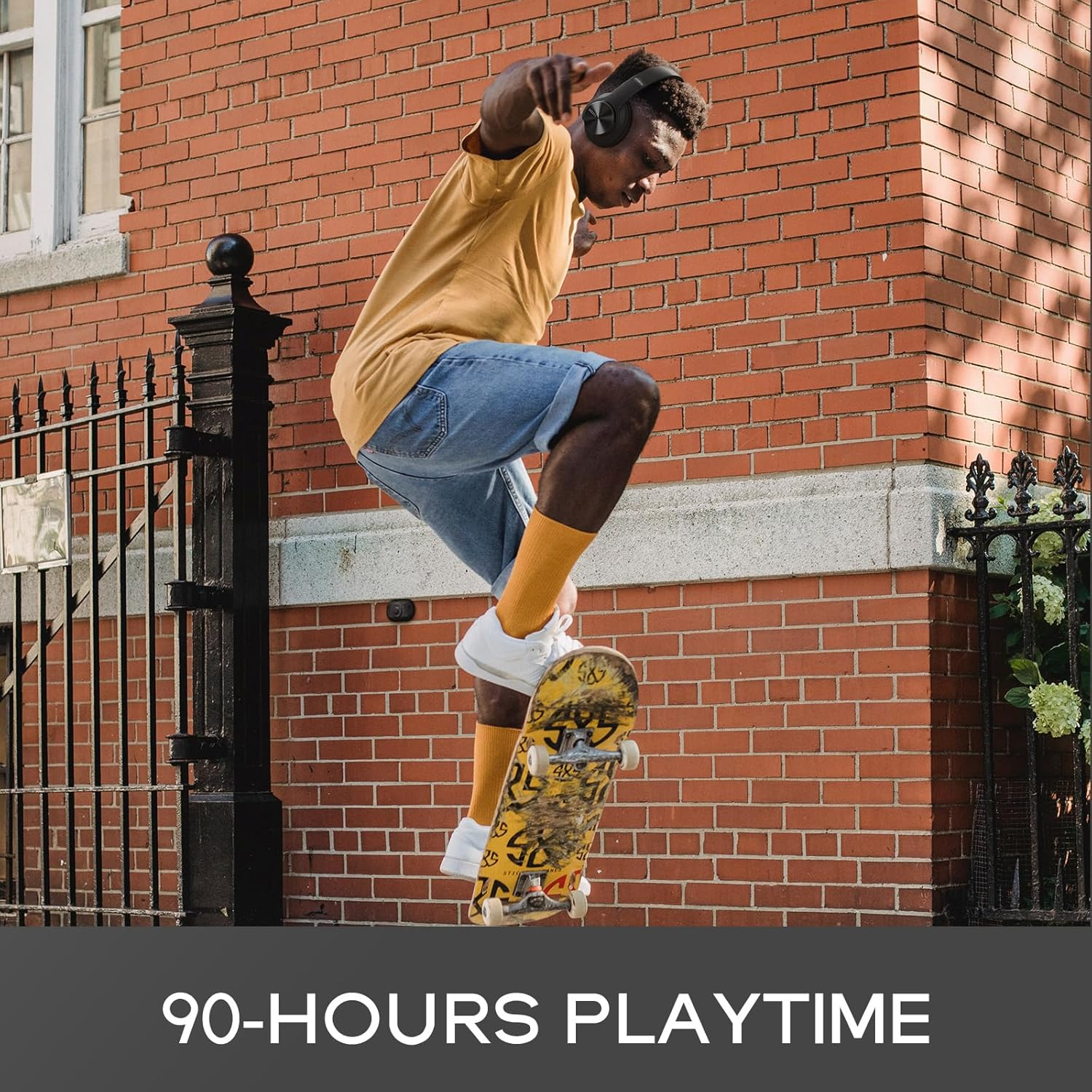 DOQAUS Bluetooth Headphones over Ear, 90 Hrs Playtime Wireless Headphones, 3 EQ Modes, Foldable Hi-Fi Stereo Bass Headphones, Soft Memory Protein Earmuffs, Built-In Mic＆Wired Mode for Phone Pc/Travel - Black-Red image number 7