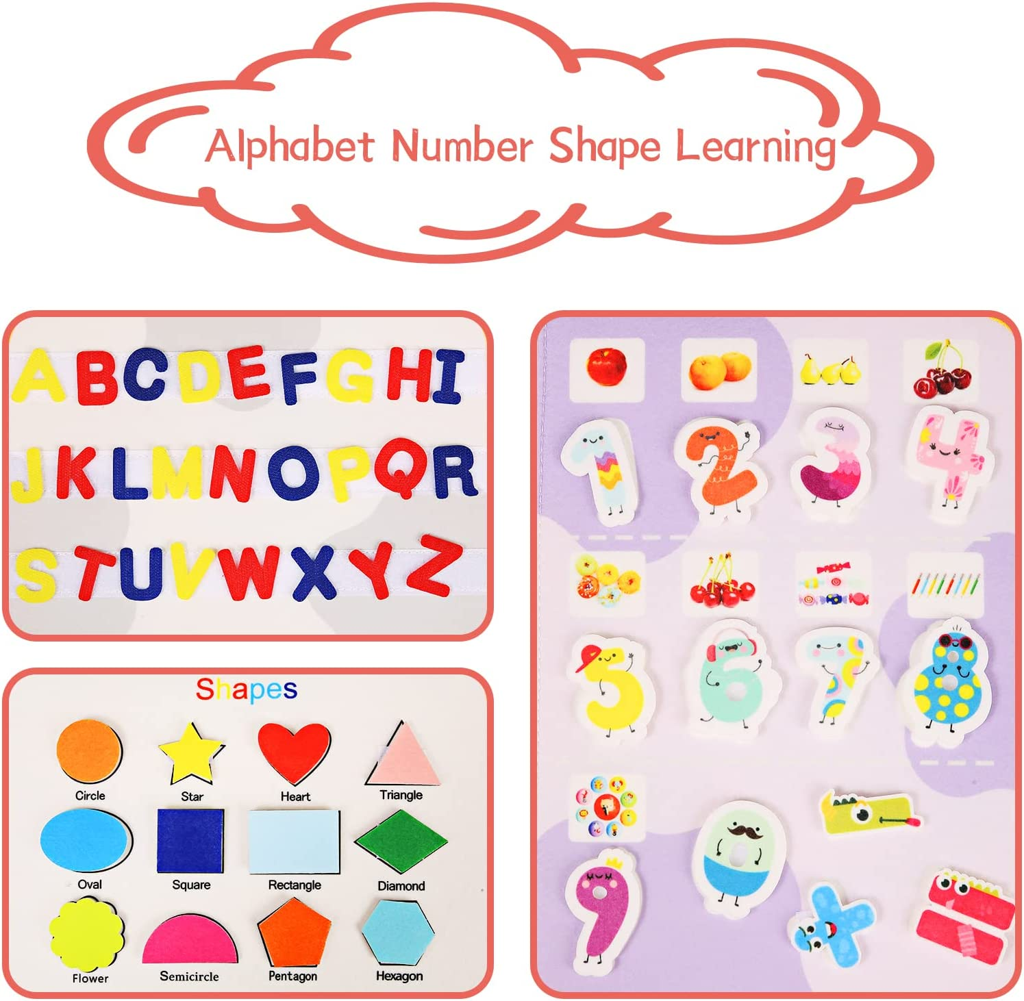 Coxedafi Busy Board for 1-5 Year Old Boys Girls, 5 Page Toddler Montessori Sensory Toys, Fine Motor Skills Learning Educational Preschool Travel Busy Book (Yellow) image number 4