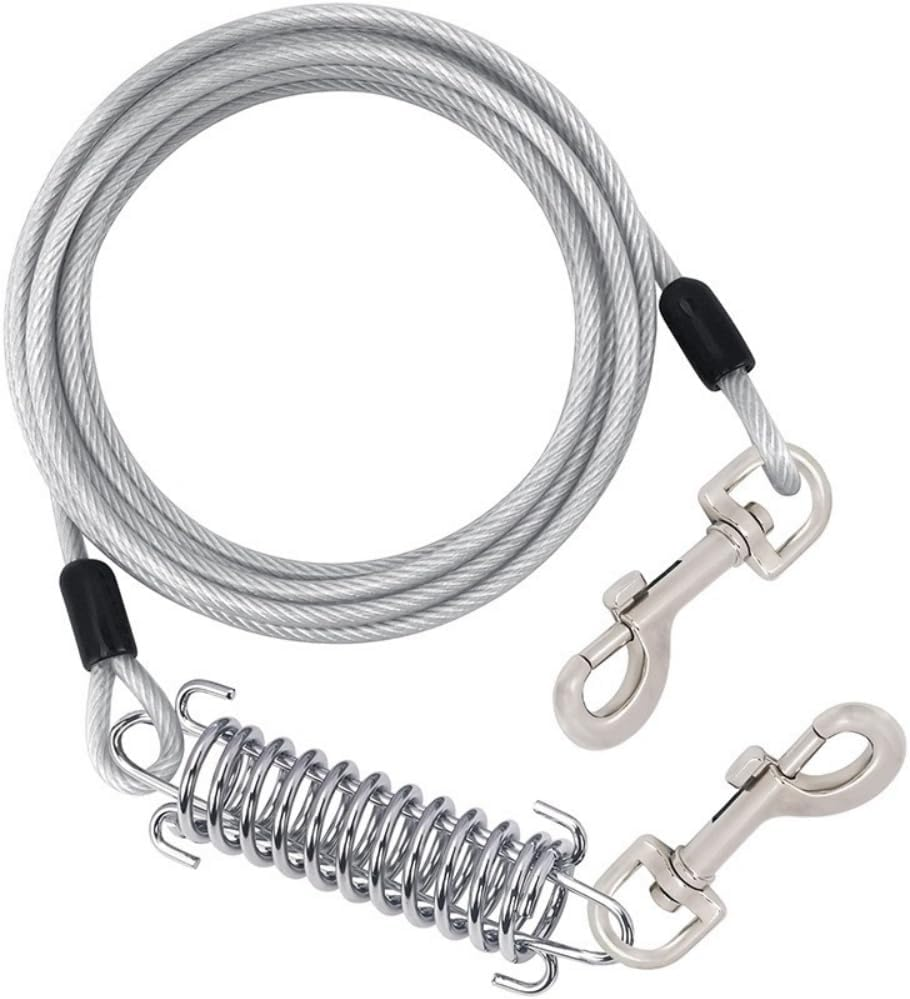 Xshelley Diameter(5 Mm) Dog Tie Out Cable-5 M Heavy Duty Dogs Chain with Shock Absorbing Spring-Yard Camping Outdoor Sturdy Lead for Small to Large Dog up to 150Kg