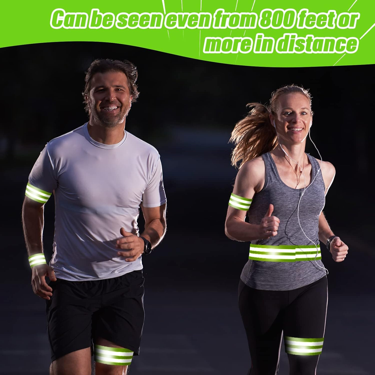 Zubebe 48 Pieces Reflective Bands Reflector Bands for Wrist, Arm, Ankle, Leg, High Visibility Reflective Gear Safety Reflector Tape Straps for Night Walking, Cycling and Running - Green image number 5