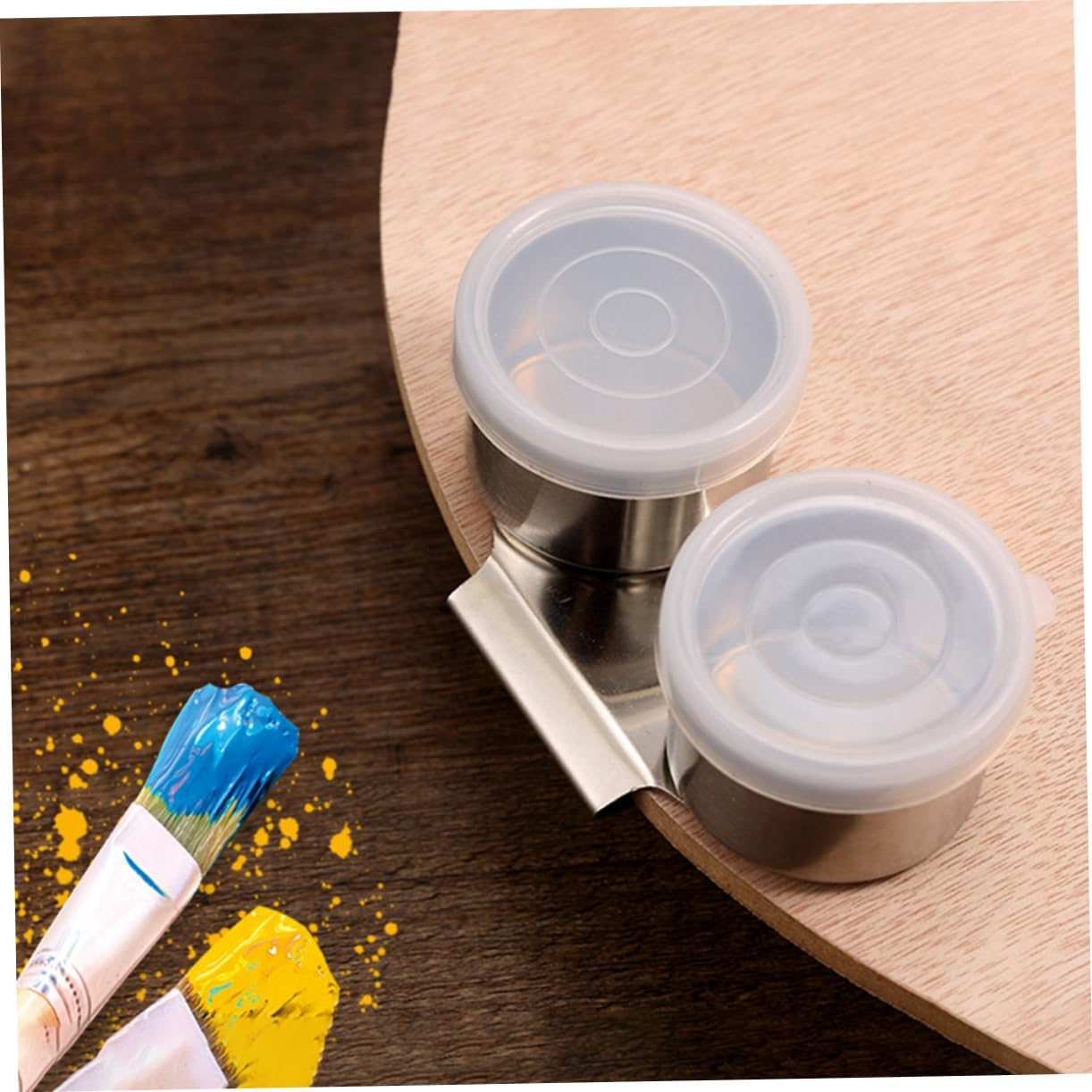 Homoyoyo Stainless Steel Brush Washing Pots with Lid 2Pcs Mixing Containers for Artists Portable Paint Cleaner Suitable for Oil Painting and Brush Cleaning