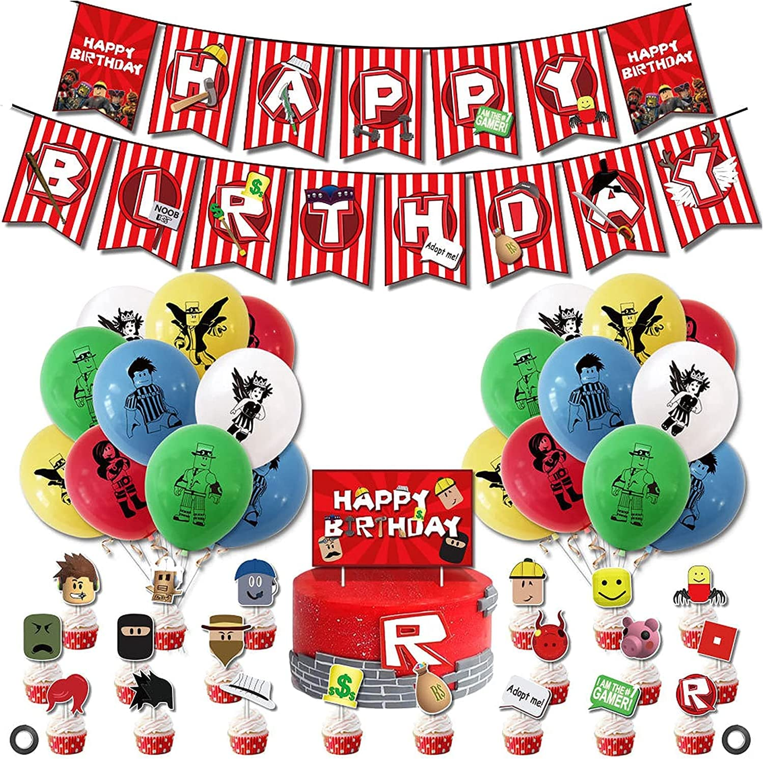 Roblox Birthday Party Supplies, Ro-Blox Theme Party Decorations Set, Include Balloons, Happy Birthday Banner, Cake Topper, Roblox Virtual World Party Decorations for Boys Birthday image number 3