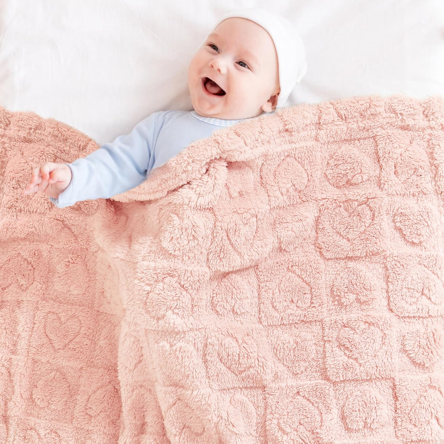 Yurhap Fleece Baby Blanket Heart Checkered Blanket, Ultra Soft Cozy Baby Blankets for Girls Boys, Fluffy Infant Toddler Newborn Receiving Blankets for Crib Stroller 30&rdquo;&times;40&rdquo; (Light Pink) image number 3