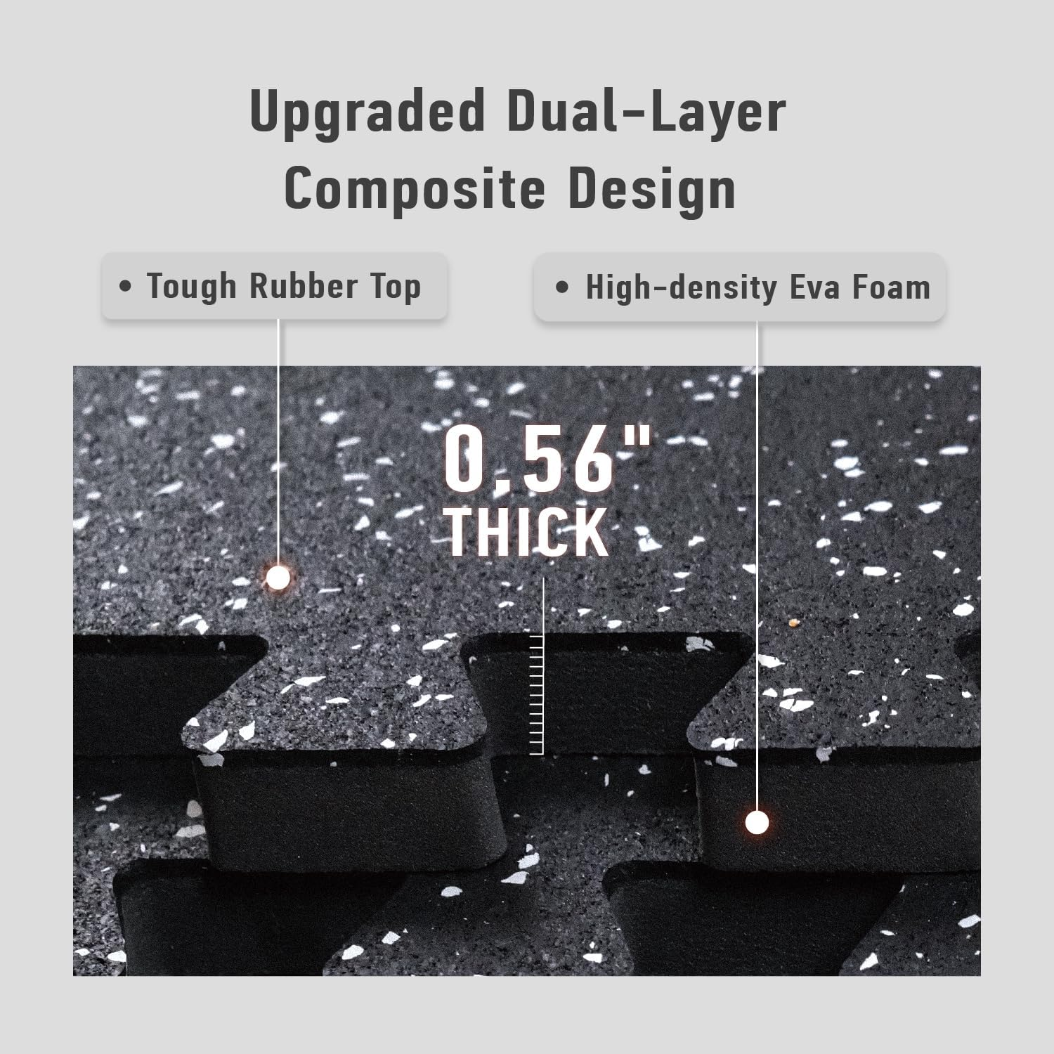 AIRHOP 0.56 Inch Thick Upgraded Exercise Equipment Mats, 6 Tiles Rubber Top with High Density EVA Foam, Large Interlocking Puzzle Floor Protection Mat for Home Gym, Heavy Weight Workout, 24 X 24In image number 1