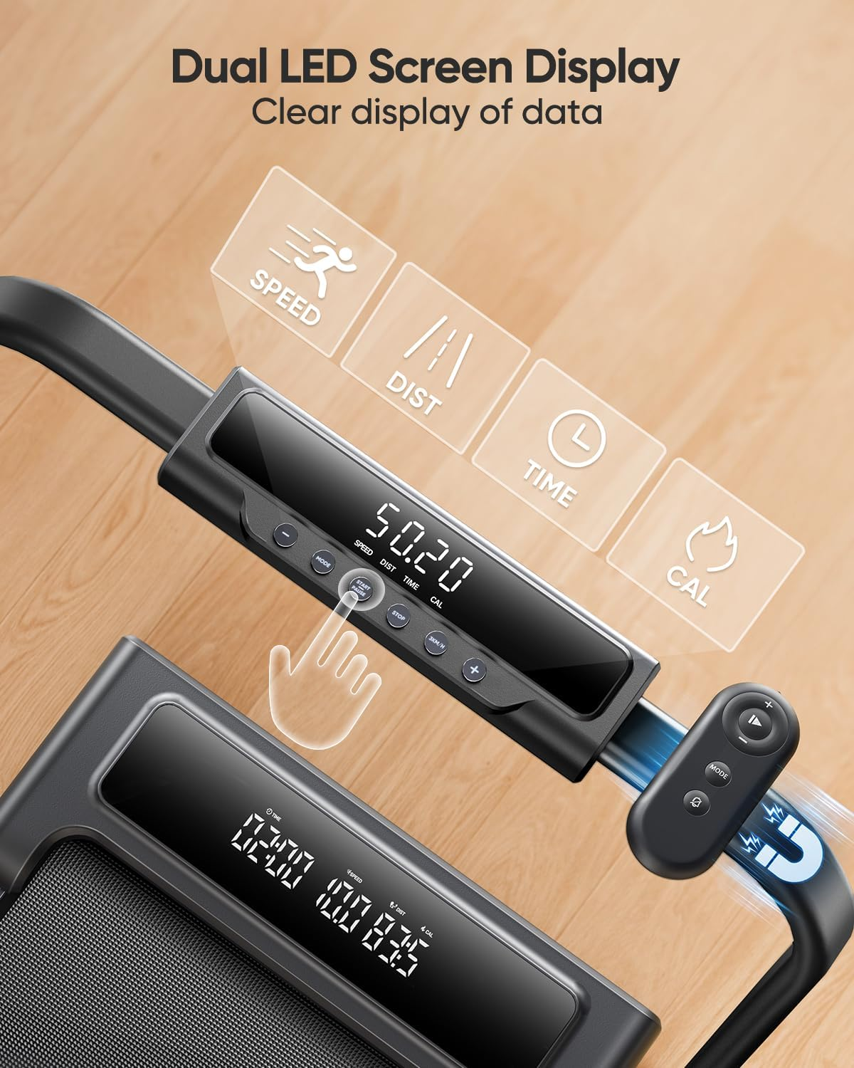 TOPUTURE 4 in 1 Foldable Walking Pad Treadmill with Incline and Handle Bar, 2.5HP with Dual Display and Mute Control, under Desk Treadmills for Home with App Bluetooth Folding Treadmill image number 4