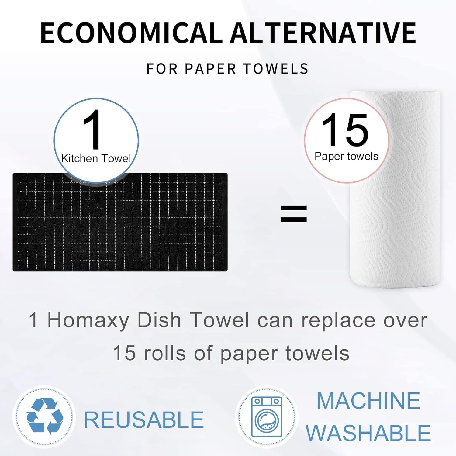 100% Cotton Terry Kitchen Towels(Black, 11.8 X 11.8 Inches), Checkered Designed, Soft and Super Absorbent Dish Towels, 4 Pack image number 5