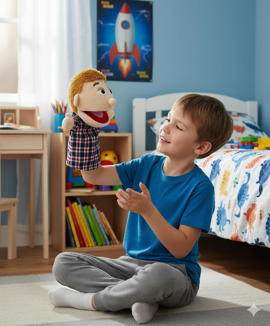 Hand Puppets Family Set of 4 - Mum, Dad, Boy & Girl - Plush Stuffed People Puppets with Moveable Mouths 28-30Cm Soft Role Play Toys for Kids (Dad, Mum, Boy, Girl 4Pk) image number 6