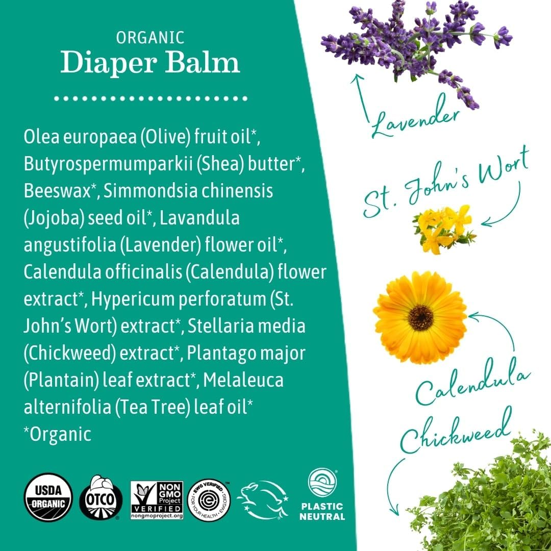 Organic Diaper Balm by Earth Mama | Safe Calendula Cream to Soothe and Protect Sensitive Skin, Non-Gmo Project Verified, 2-Fluid Ounce (2-Pack) image number 1