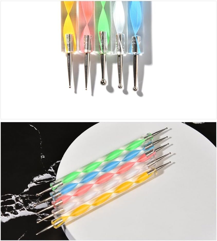 Siyuwuro 5Pcs Double-Ended Nail Art Dotting Pens 10 Different Diameter Ball End Dots Painting Pen Tool 2 Way Nail Art Design Tools for Nail Decorations Art Stippling Engraving Drawing image number 4