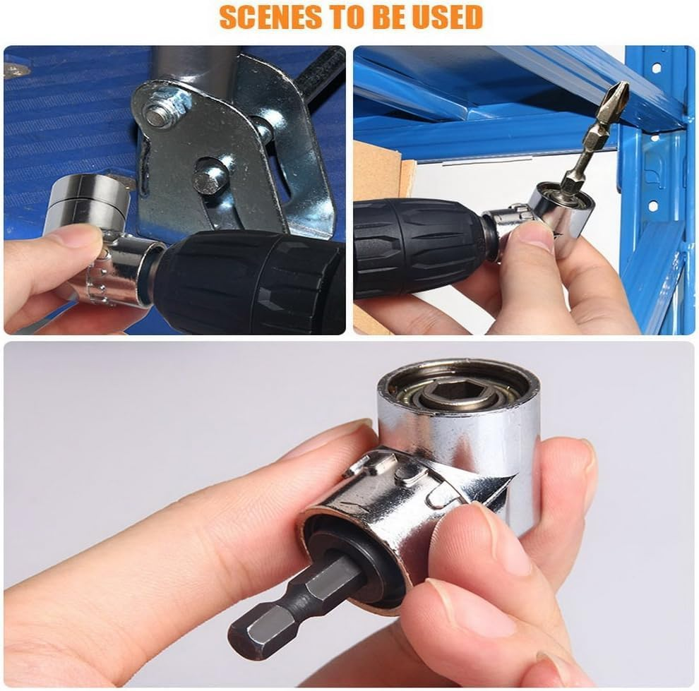 EZONEDEAL Right Angle Drill Attachment, 105 Degree Right Angle Driver, Angle Power Screwdriver Drill Extension Attachment, 1/4 Inch Hex Shank Drill Bits Screwdriver Socket Holder Adapter (Small) image number 4