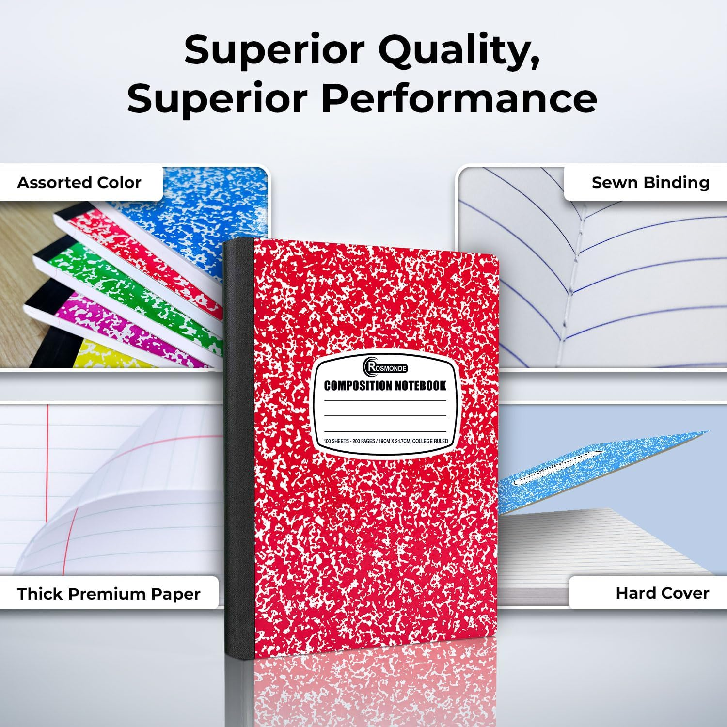 Rosmonde 5 Pack Composition Notebooks College Ruled, 200 No Bleed Pages (100 Sheets) 9-3/4X7-1/2 Notebooks for Work, Back to School Supplies for College Students, Notebooks for Women, Colors May image number 6
