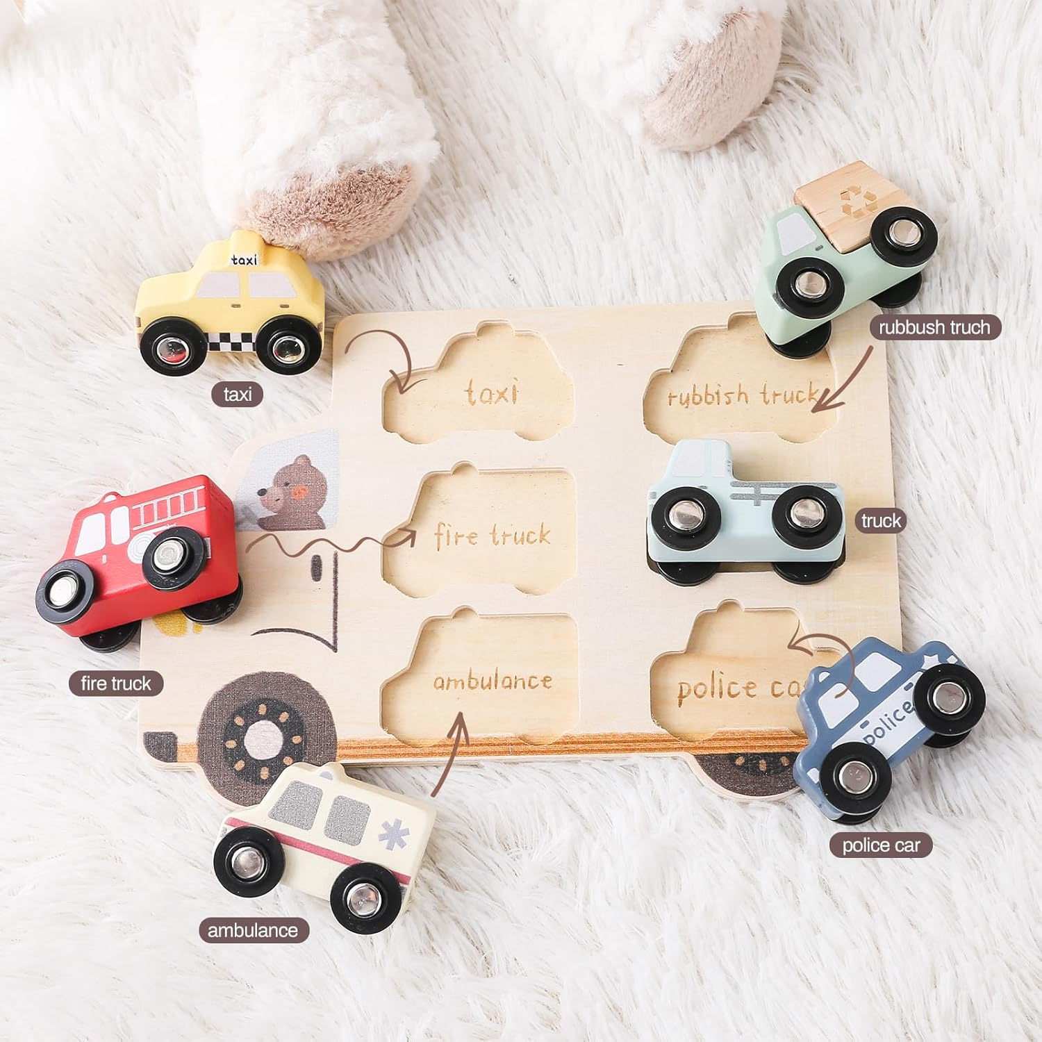 Wooden Cars Vehicle Set for Toddlers 1-3 Wooden City Cars and Trucks Toys for Boys Girls&rsquo; Educational Play