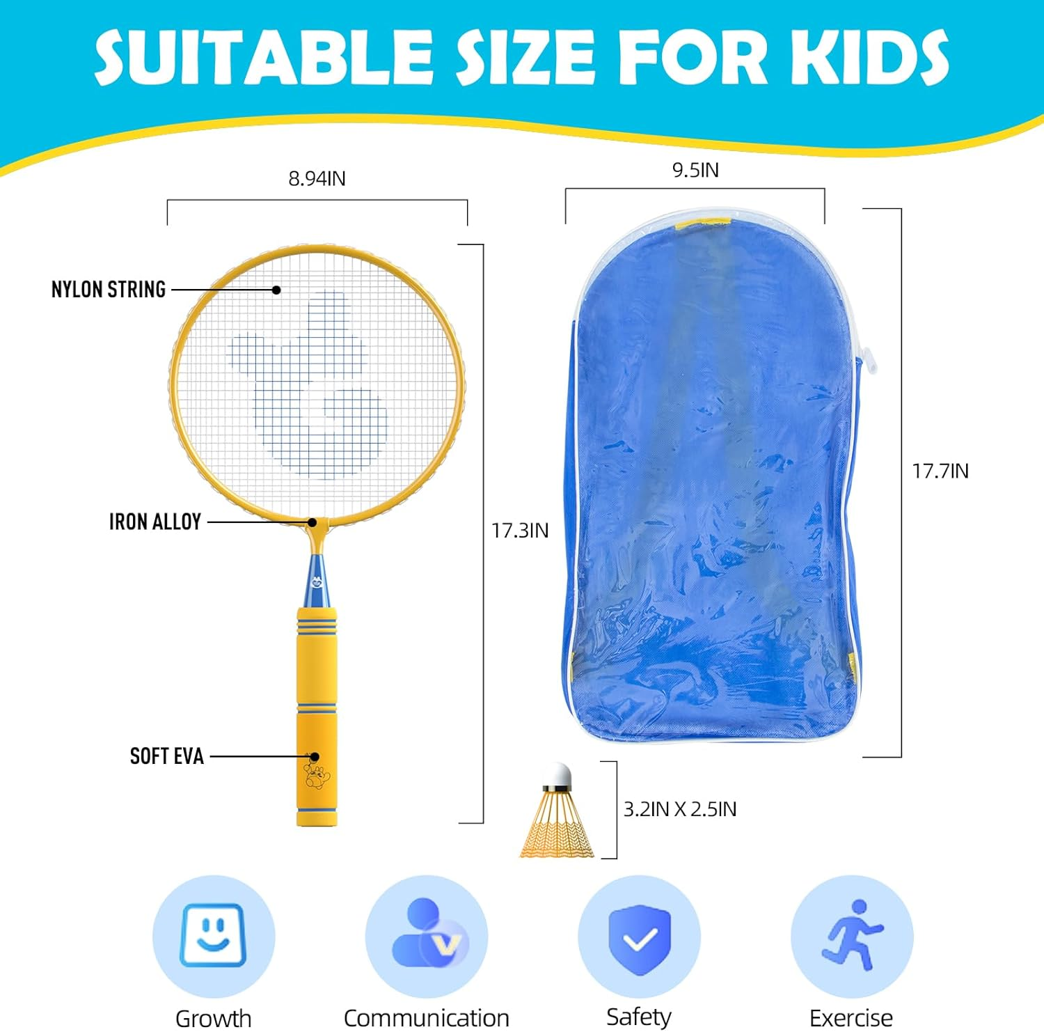 JOY SPOT! Kids Badminton Rackets Set with Soft Grip, Oversize & Lightweight Shuttlecocks Racquet with Carry Bag for Children Youth, 2 Player Sport Game for Indoor Outdoor Backyard image number 3