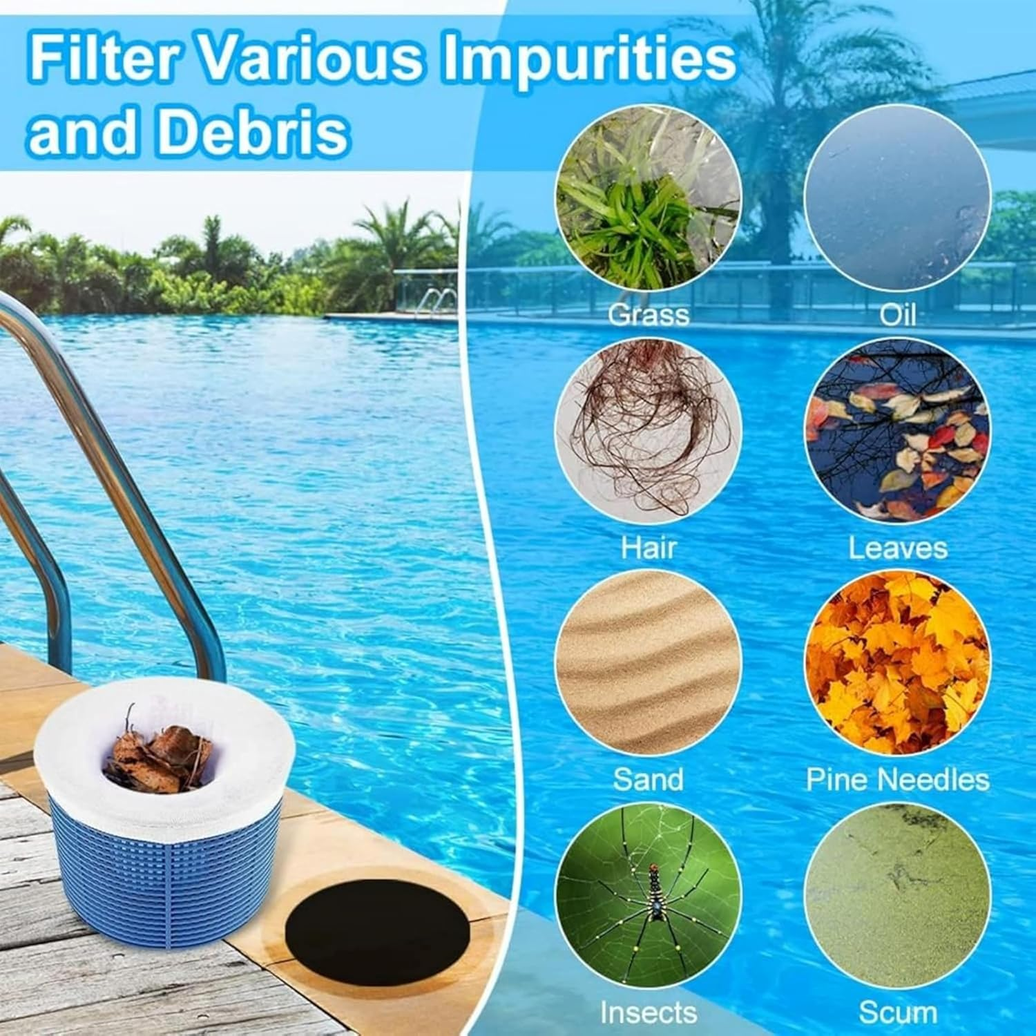 30-Pack Reusable Pool Skimmer Socks - Ultra-Fine Mesh Filter Socks for Effective Debris and Leaf Removal, Compatible with Skimmer Baskets (White) image number 5