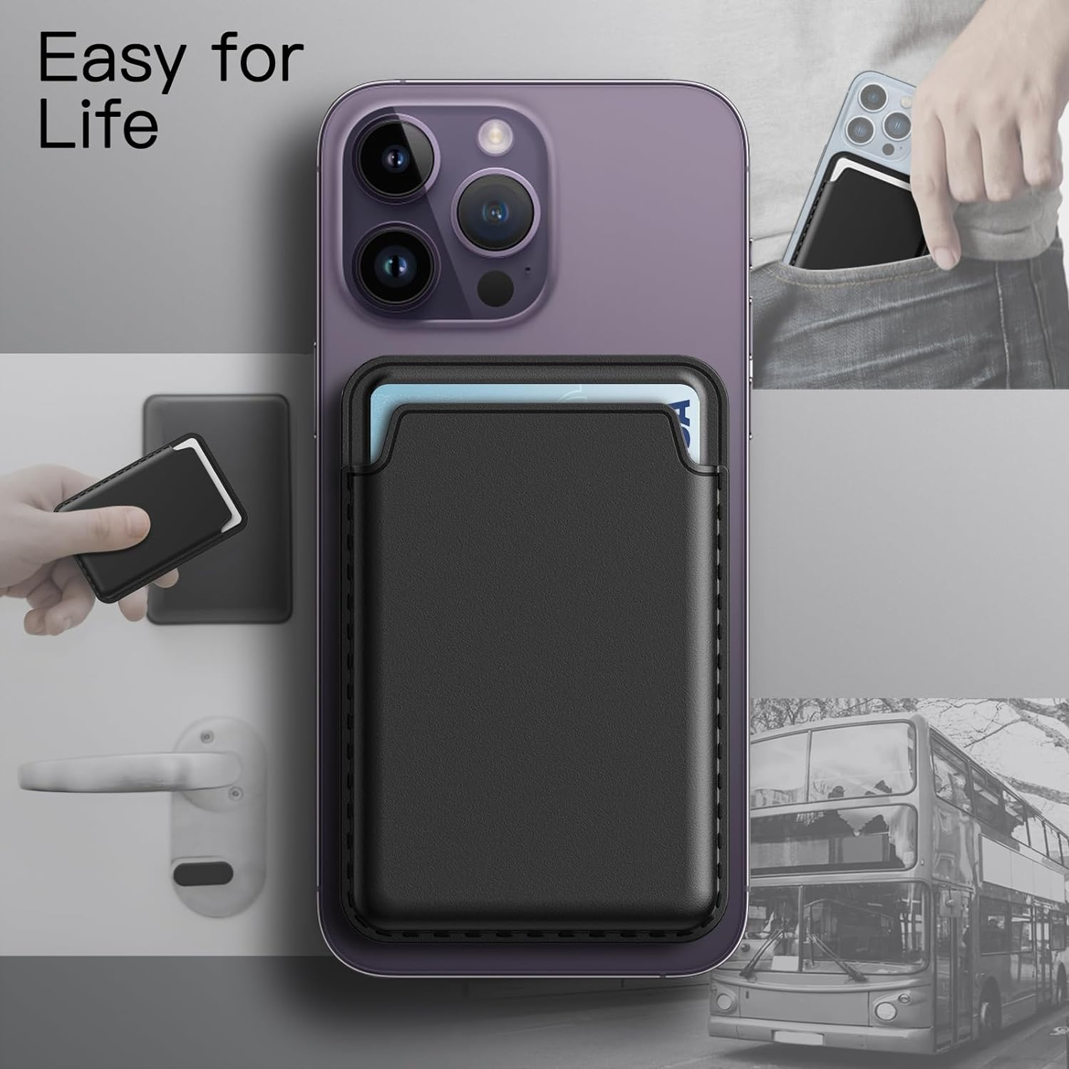 Jetech Magnetic Wallet Compatible with Magsafe for Iphone 17/Air/16/15/14/13/12 Series, Pixel 10 Series, PU Phone Card Holder, Store 1-2 Cards (Black) - Black image number 4