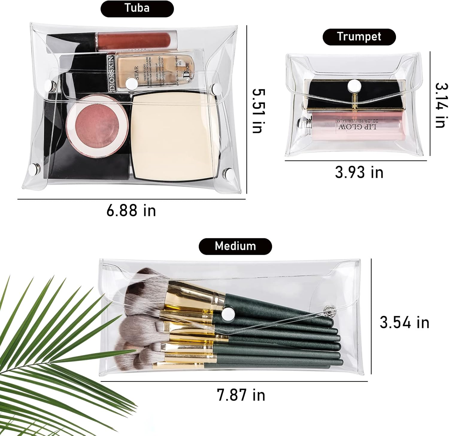 Jognee 4-In-1 Transparent Toiletry Bag, Pack of 4 PVC Waterproof Bags, Transparent Makeup & Cosmetic Bag, Portable Storage with Buttons, White