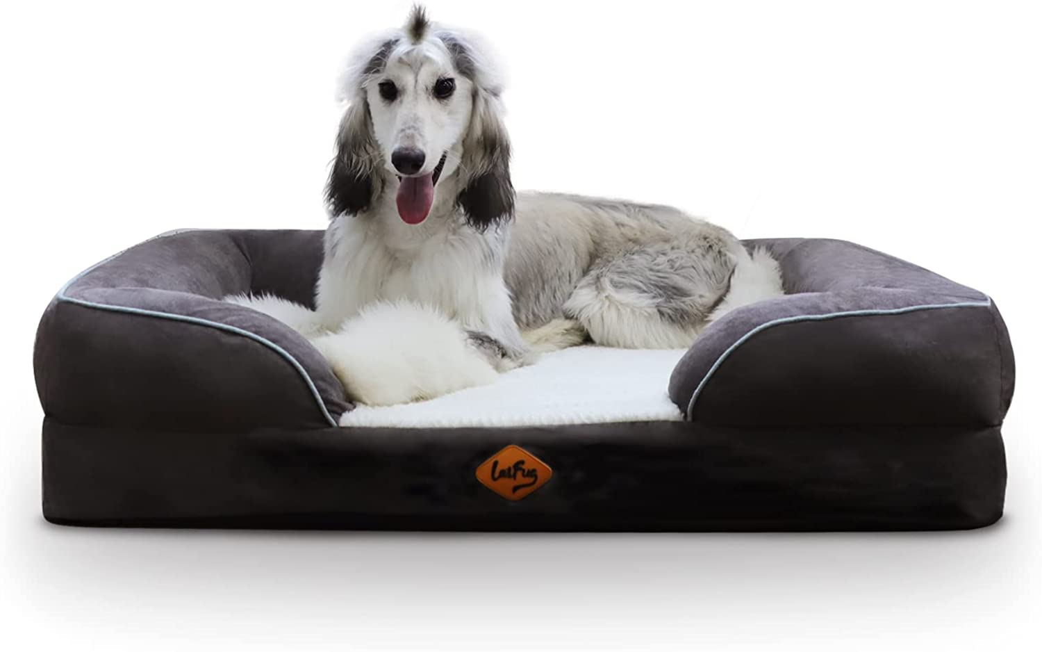Laifug Large Orthopedic Premium Memory Foam Dog Bed, with Washable and Removable Suede Cover, Waterproof Liner and Non-Slip Bottom Protect the Dog Bed, Grey, Large(97''X76''X23'' image number 4