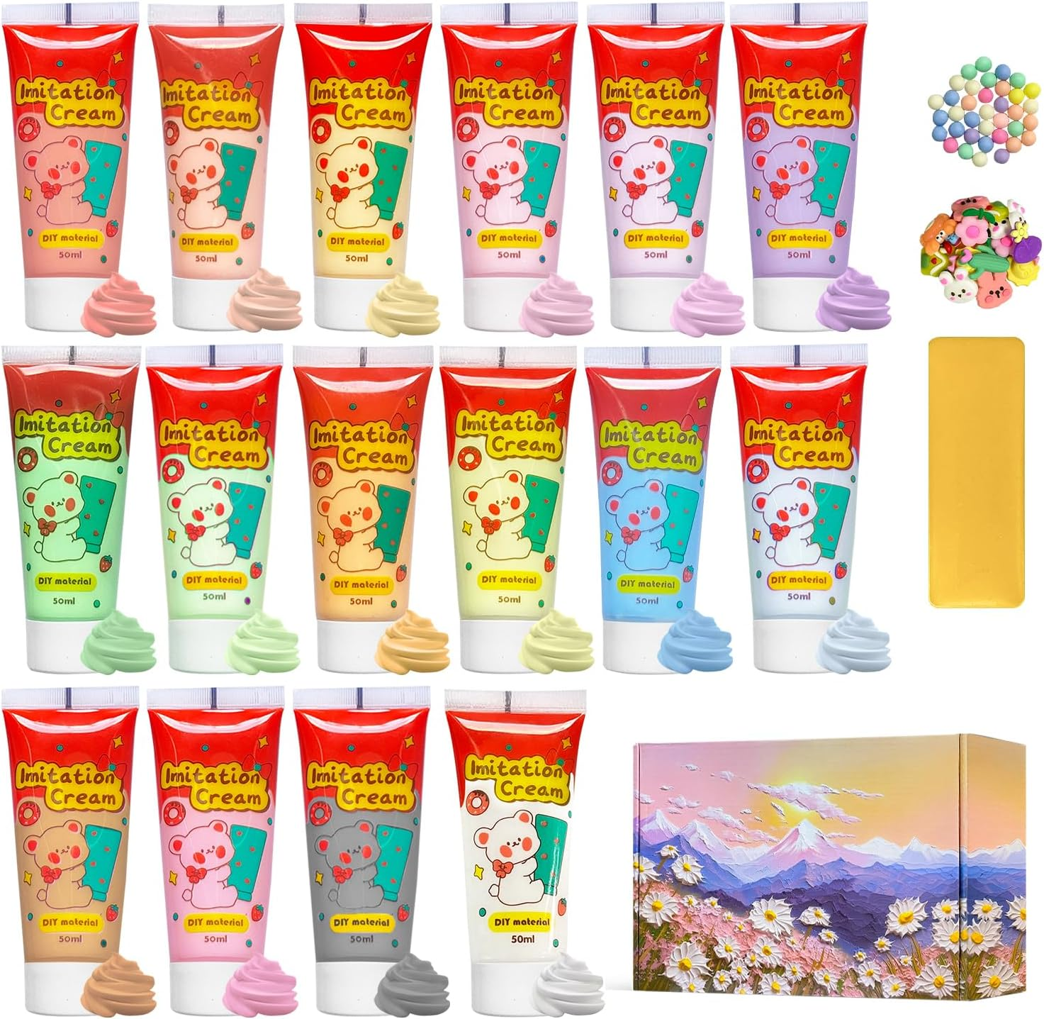 16 Colors Decoden Cream Kit, Fake Whipped Cream Glue Clay, Decoden Phone Case Kit, Suitable for DIY Crafts and Phone Case Accessories Decoration image number 5