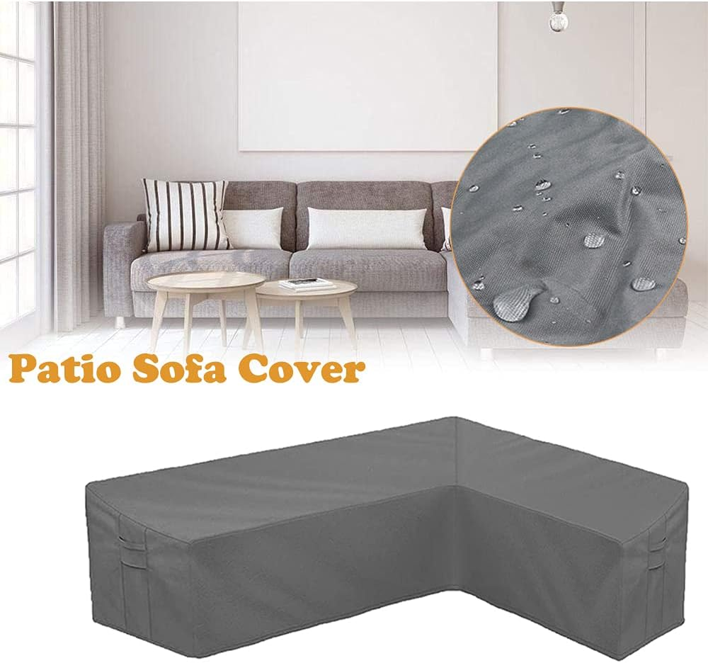 Patio Sofa Cover L-Shaped Sectional Furniture Cover Heavy Duty Outdoor Furniture Set Covers Waterproof Lawn Garden Couch Protector with Buckle Strap & Side Handle - Grey (L Shape 112X87 Inch) image number 2