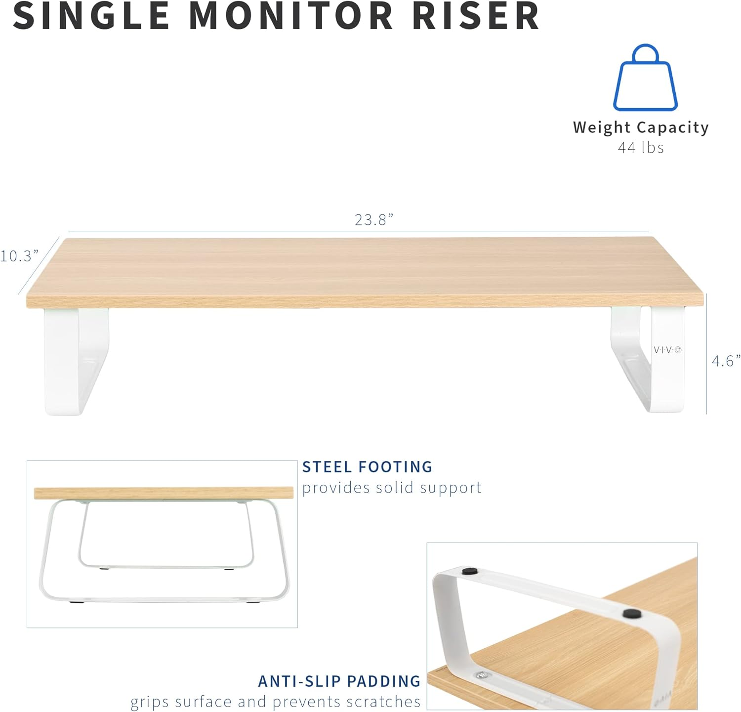 VIVO 24 Inch Monitor Riser, Wood and Steel Desktop Stand, Screen, Keyboard, Laptop, Small TV, Ergonomic Desk and Tabletop Organizer, Light Wood and White, STAND-V000WM image number 3