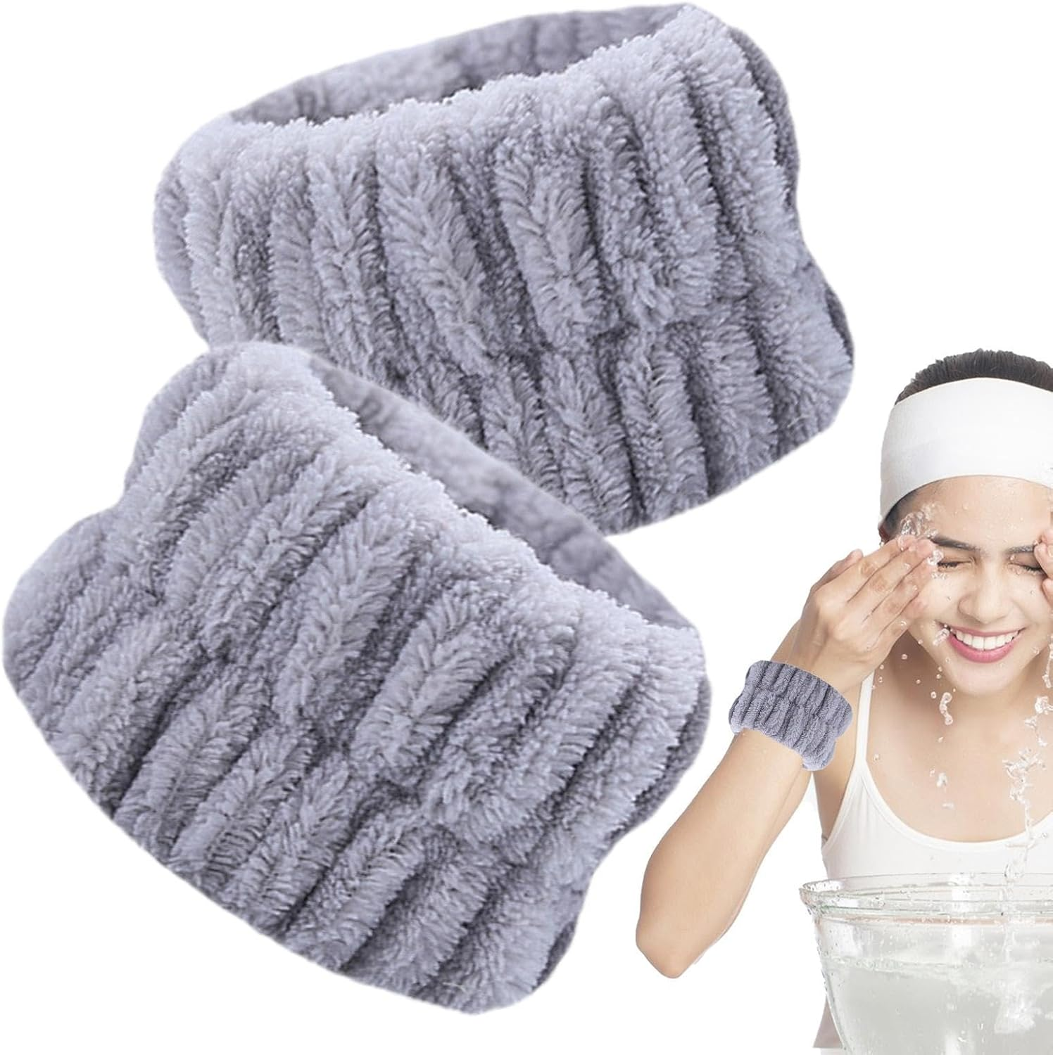 Wrist Wash Bands - Face Wash Wristbands | 2 Pieces Coral Fleece Spa Wristband | Sports Sweat Wiping Bracelet | Absorbent Wristbands for Girls Women Prevent Liquid from Spilling down Arms image number 1